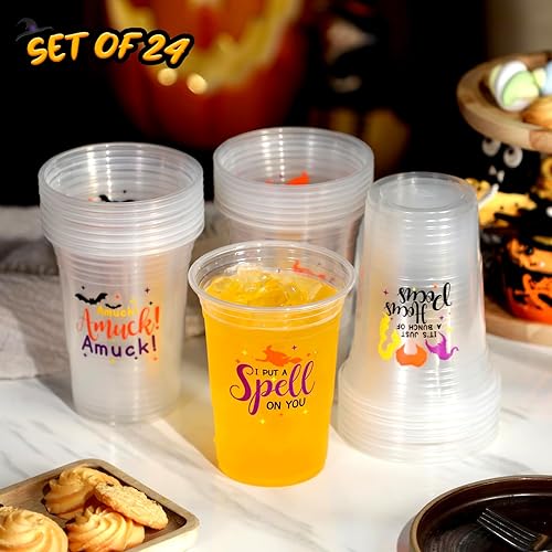 Miniatura 5 de Nefelibata Vasos de plástico transparentes de 16 onzas para Halloween, reutilizables, para bebidas frías, juego de 24 vasos de película de