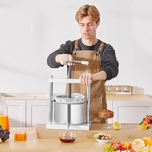Miniatura 8 de VEVOR Prensa de vino de frutas de 1.45 galones/5L, 2 barriles de acero inoxidable, máquina manual de jugo, tintura de sidra, manzana y uva, prensa