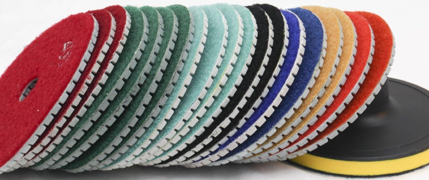 6" 7" Diamond Polishing Pads Wet/Dry Set of 22+2 Backer Pad FREE SHIP Best Value Concrete Marble Travertine granite Terrazzo Engineer Stone counter top floor renew glass cement