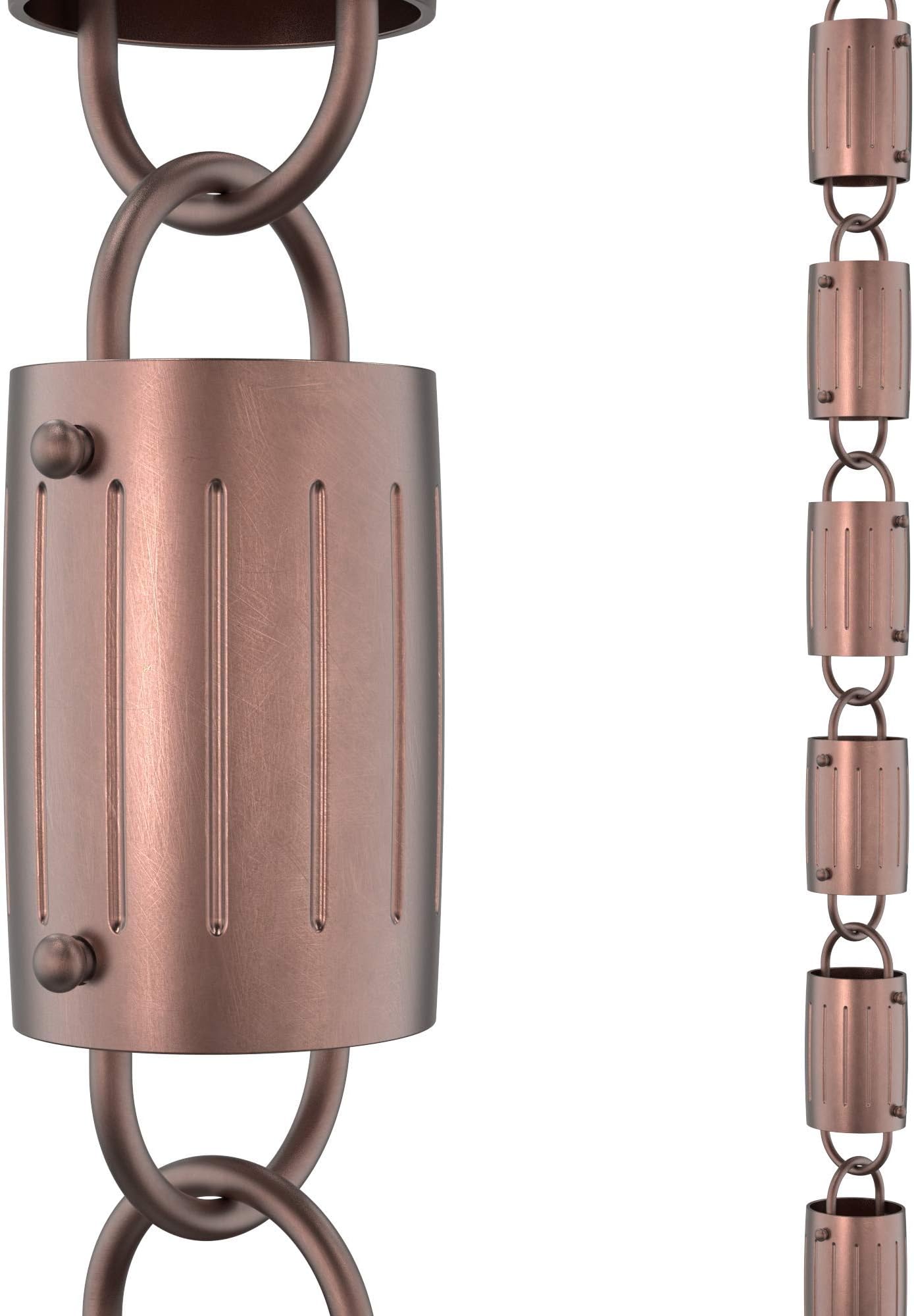 Rain Chains Direct Barrel Rain Chain, 8.5 Feet Length, 100% Copper, Functional and Decorative Replacement for Gutter Downspouts