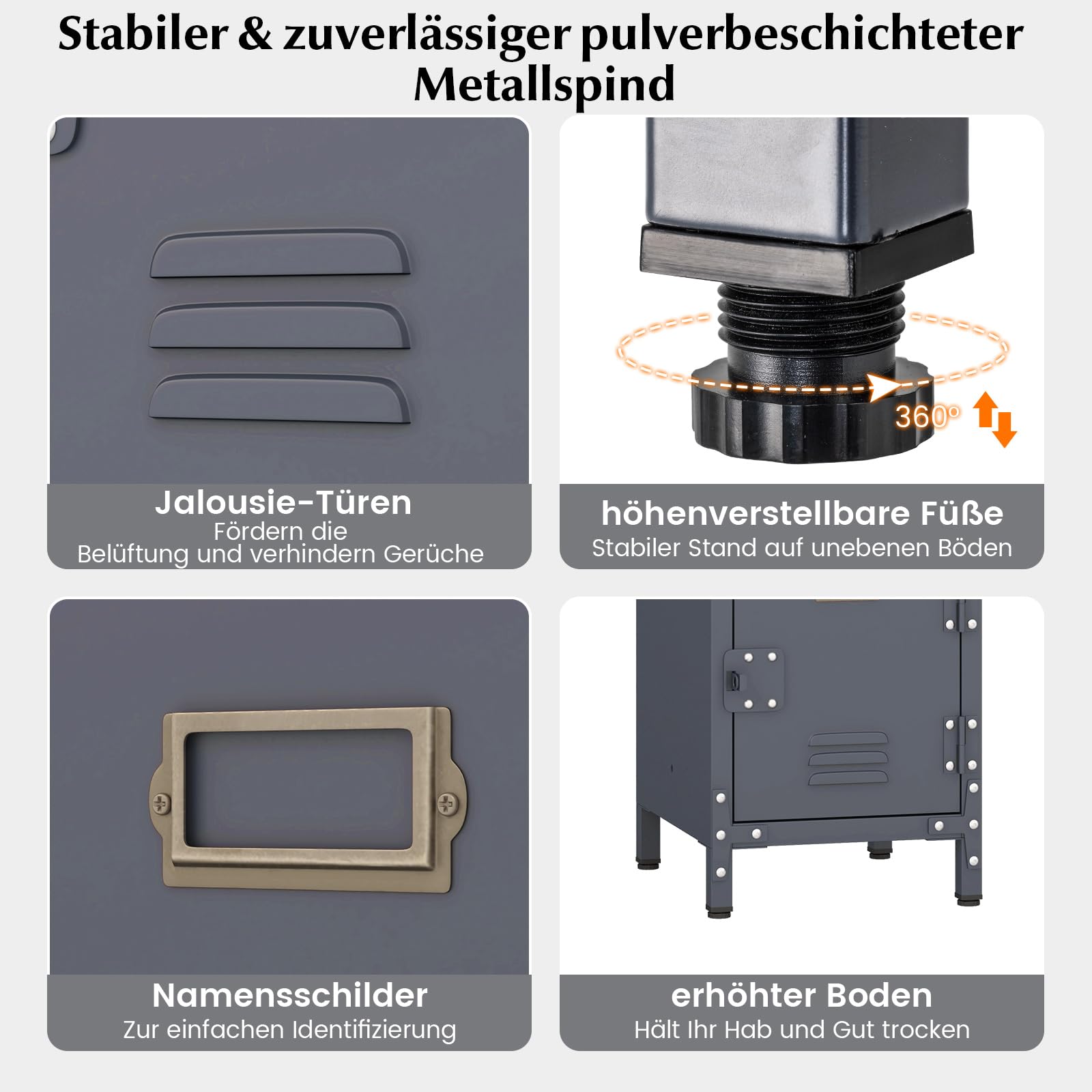 GOPLUS Metallschrank, Bürocontainer mit 3 abschließbaren Schränke, Metallspind mit verstellbaren Füßen & Kippschutz, Spind Büroschrank Schließfachschrank für Zuhause, Büro & Werkstatt