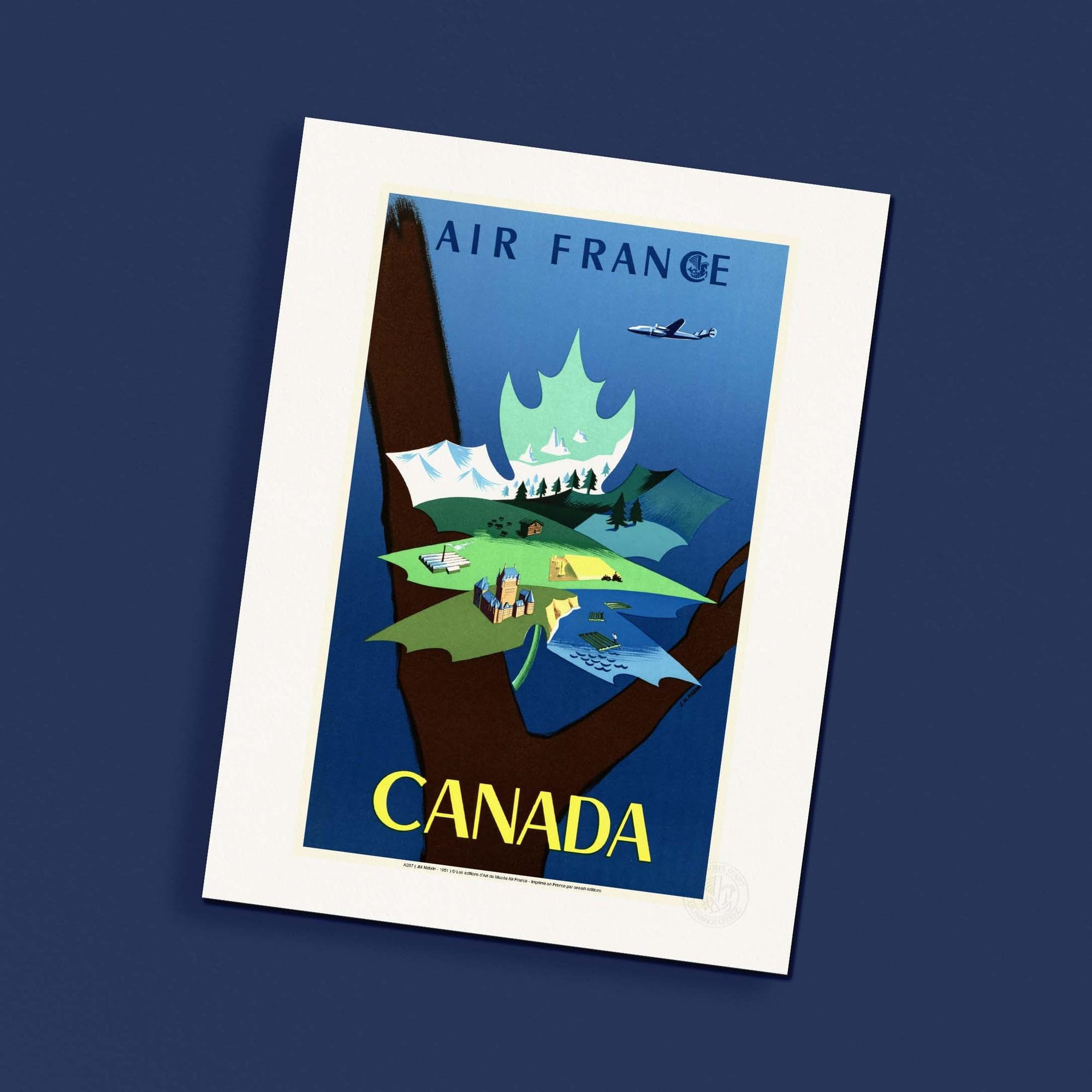 Affiche Air France Canada 1951 Nabrin lithographie de voyage vintage 30x40