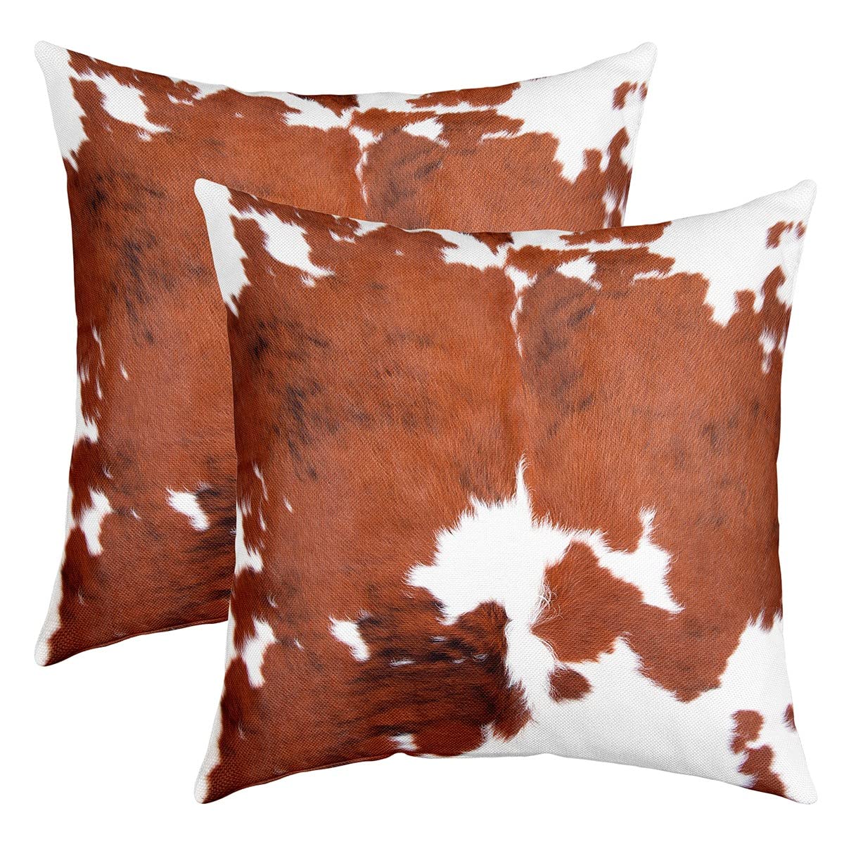 Loussiesd Cow Print Throw Pillow Covers Set of 2, Soft Shaggy Fluffy Cowhide Decor Cases, Super Faux Fur Cushion Covers