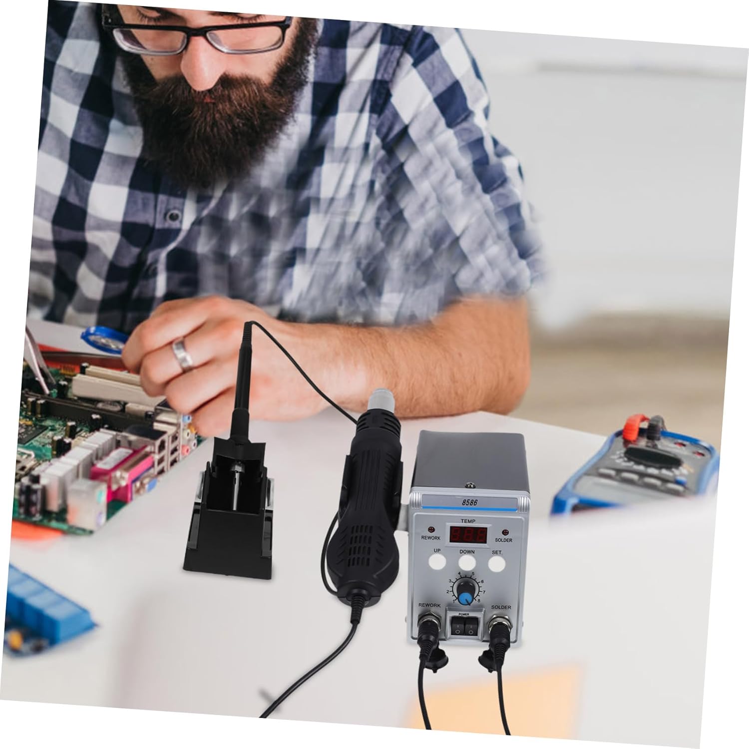 Homoyoyo 1set Digital Hot Air Rework Station Soldering Station Temperature Control Versatile Repair Tool for Electronics Jewelry and Projects Voltage Efficient Heating