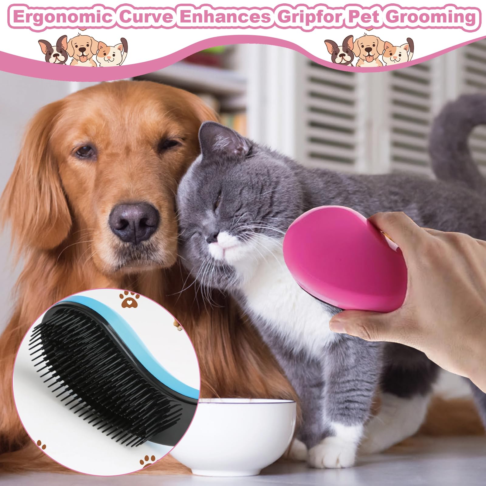 2 Pcs Puppy Brush, Dog Brushes for Grooming, Soft Dog Brush Gentle Puppy Dog Hair Remover Brushes for Teddy Yorkies Maltese Shih Tzu Chihuahua Grooming (Pink, Blue) - Image 3