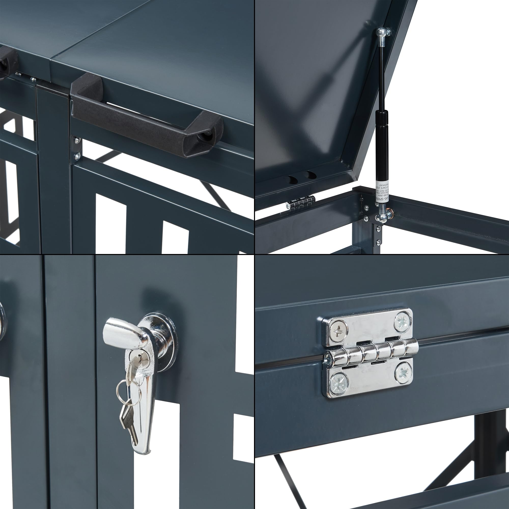 casa.pro Box Copribidoni in Acciaio Zincato Porte con Serratura e Coperchi a Ribalta Deposito per 2 Bidoni di Spazzatura da 240L Gabbia Traforata 116x132x80 cm Antracite