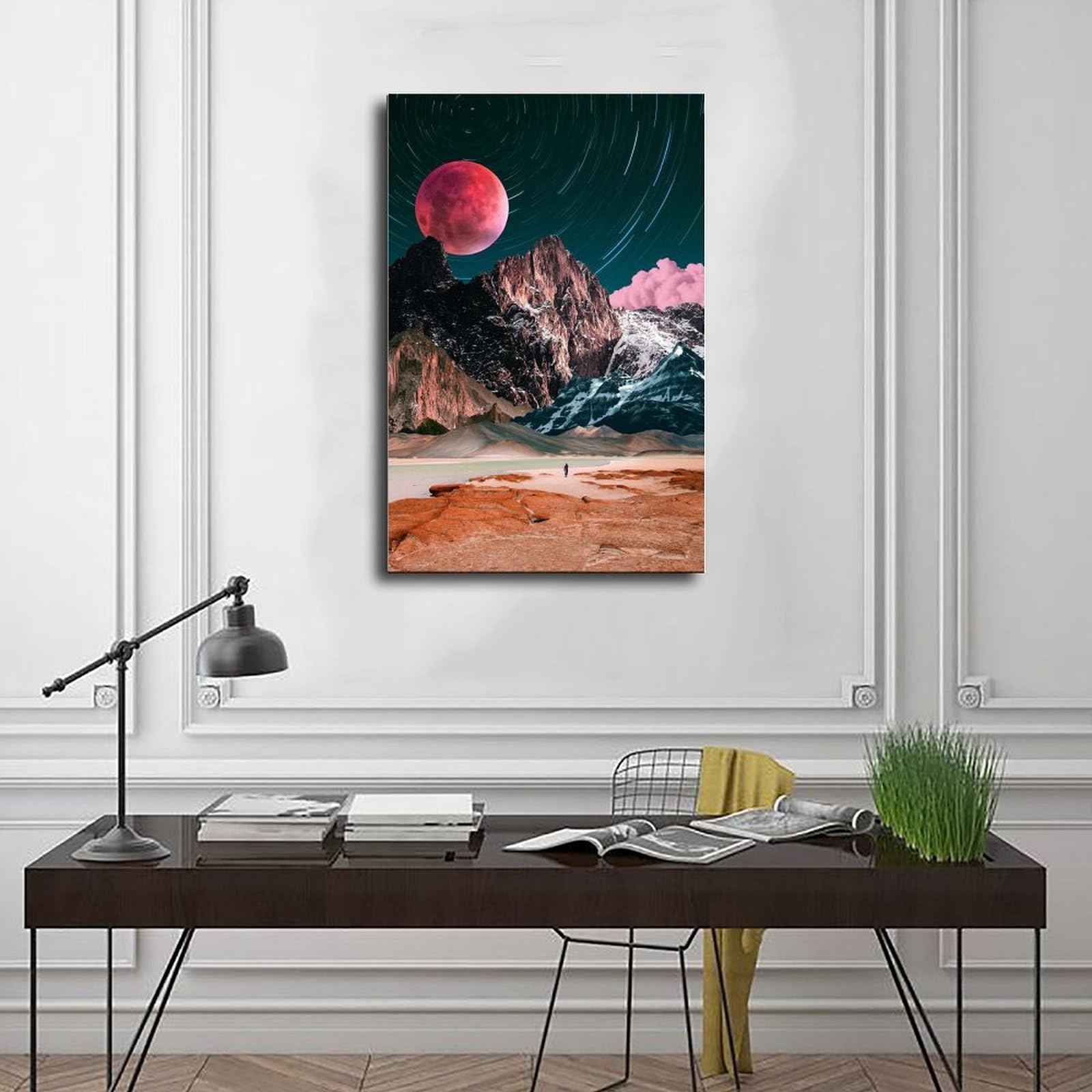 WRTYVE Poster su tela con paesaggio montano surreale, per dormitorio, decorazione regalo