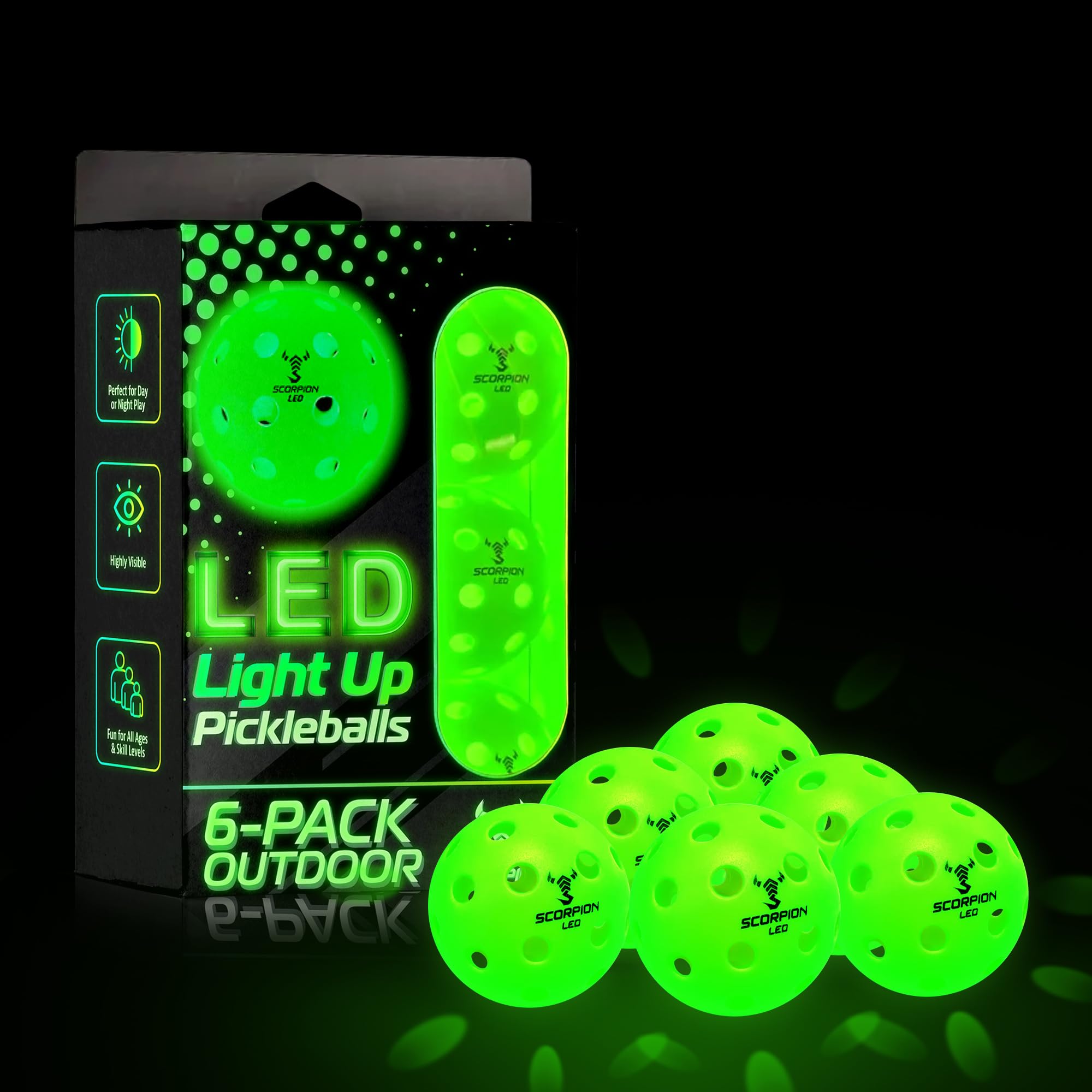 SCORPION Palline da pickleball a LED, confezione da 6
