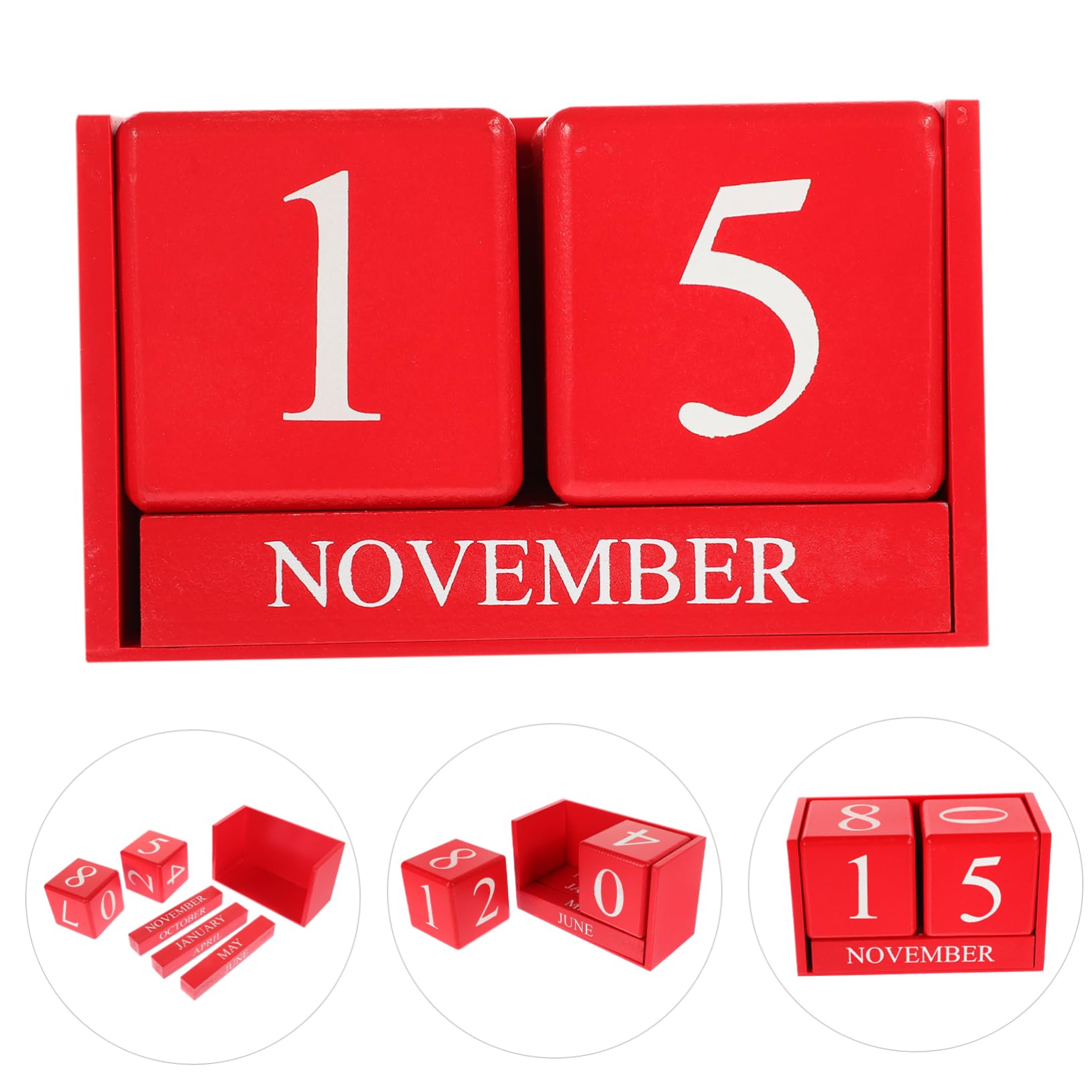SEWACC 3 Piezas Calendario Perpetuo De Madera Bloques De Calendario Suministros De Oficina De Mesa Decorativo De Pie De Uso Diario De Oficina Rojo Mdf