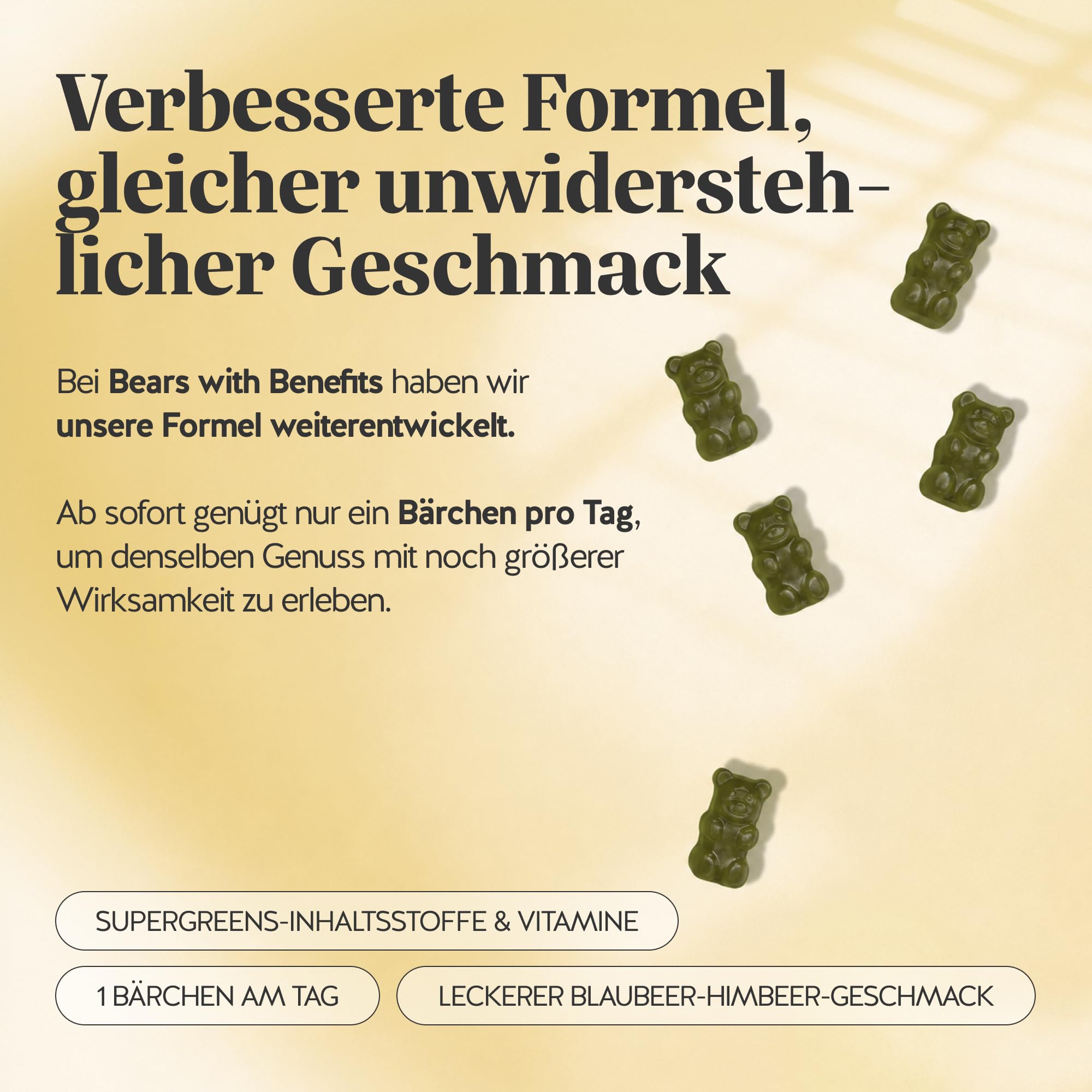 Bears with Benefits - Gummibärchen Moringa - Immunsystem - 90 Stück | Daily Routine Greens Vitamin - Moringa, Zink, Eisen, Vitaminen C, B12 - Vorrat Für 3 monate - Ohne Zuckerzusatz, Vegan
