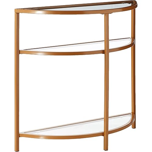 HomePop Home Decor | Kaufmann Collection Modern Glass Half Moon Accent Table | Accent Table for Display & Storage for Entry Way & Living Room (Gold)