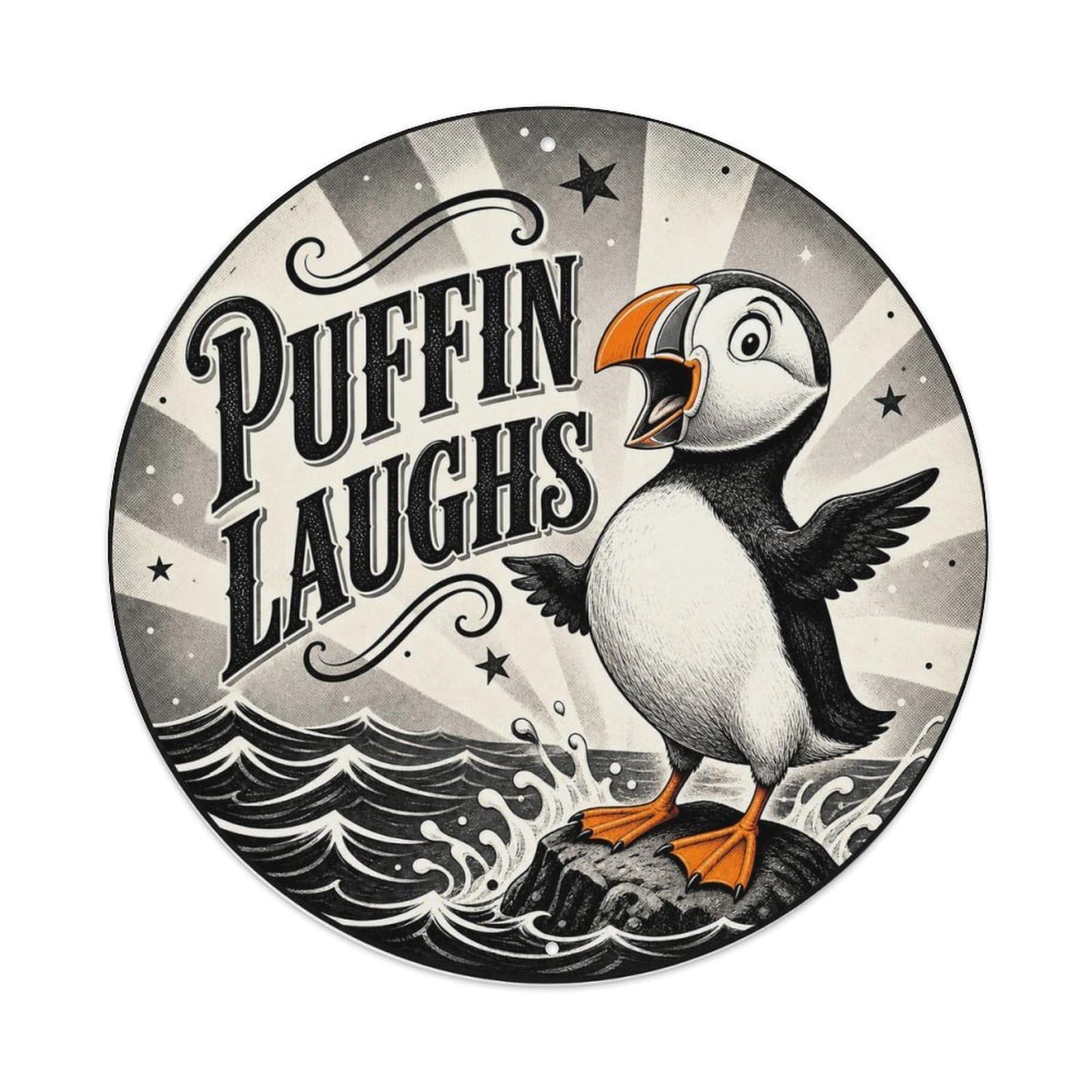 Okngb Style Retro Puffin Seabird Comic Relief Vintage Humor Nature Metal Tin Sign Plaque Wall Decor For Cafe, Man Cave, Club Bar, Office, Home Garden Round Metal Poster 8X8inch