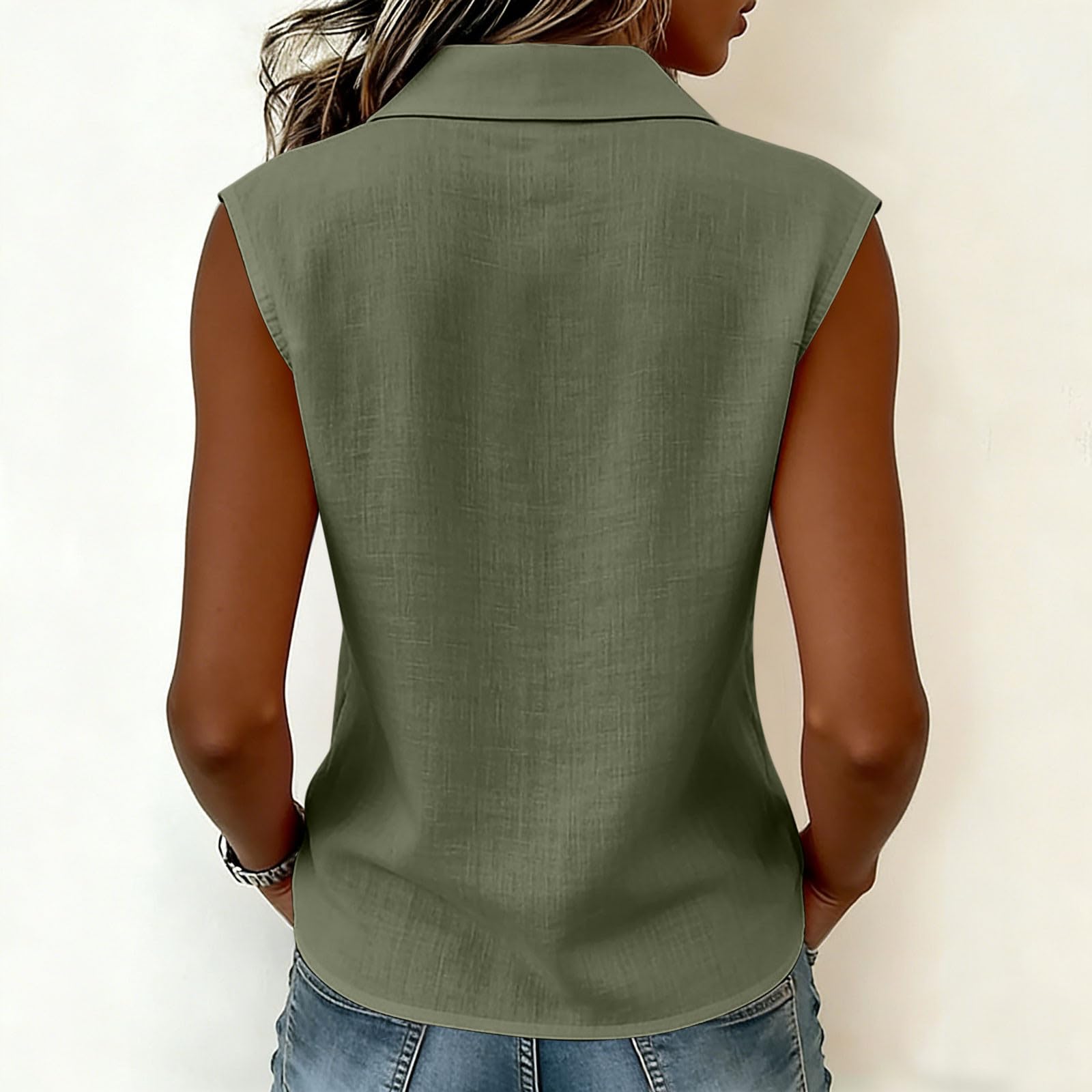 Chemisier Femme Chic et Élégant, Chemisiers et Blouses Femme D'Été sans Manches Coupe Fluide Respirant Col en Revers Bouton Lâche Respirant Couleur Unie Décontracté Tunique Tops pour Tenues Estivale