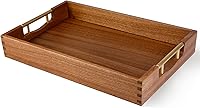 Vista 9 de LotFancy Bandeja de madera para servir, 17 x 13 pulgadas, bandeja otomana grande con asas de metal, bandeja decorativa de madera para sala de estar