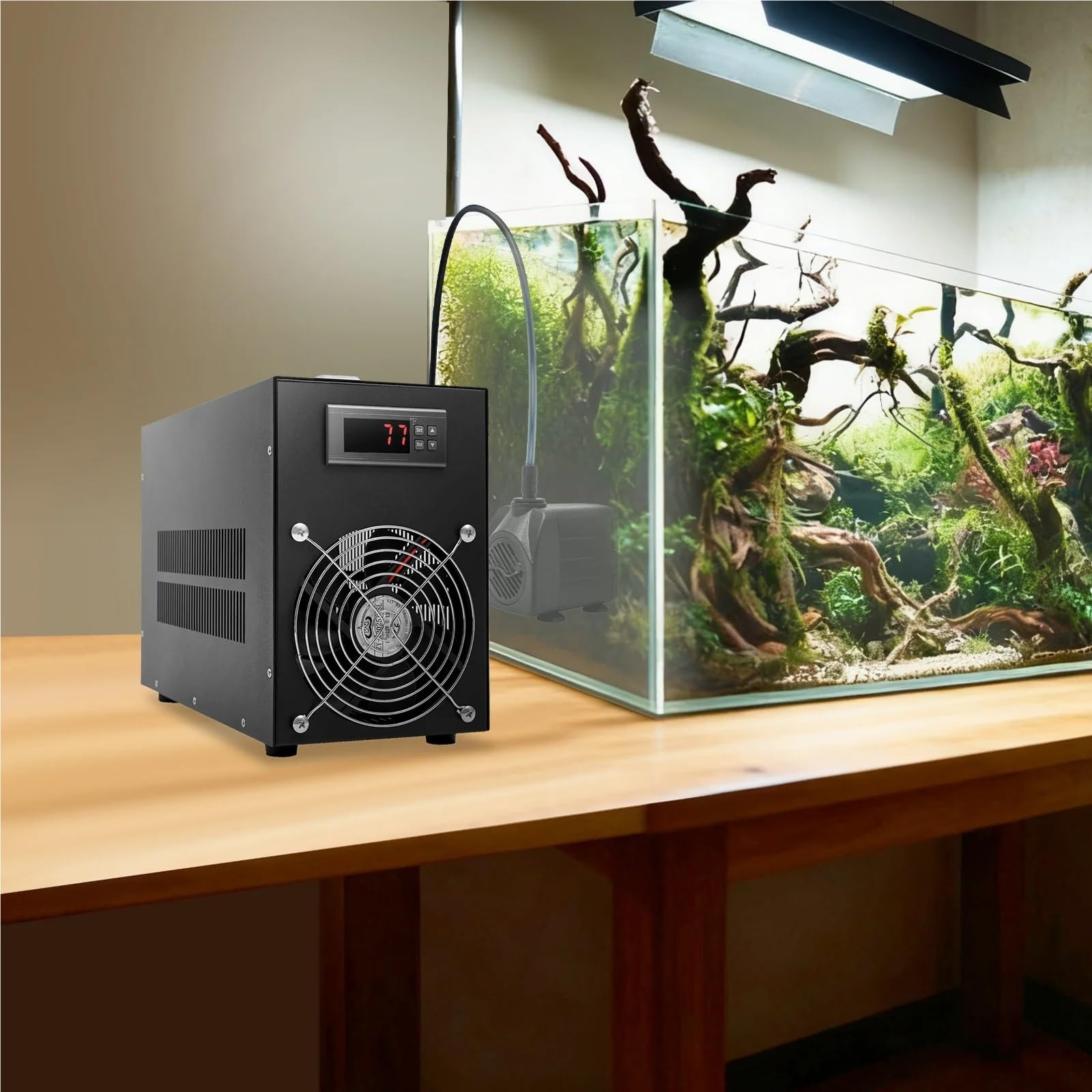 Machine de Refroidissement d'aquarium 200W, Refroidisseur Noir 60L/15,85 Gal, d'eau Large Application