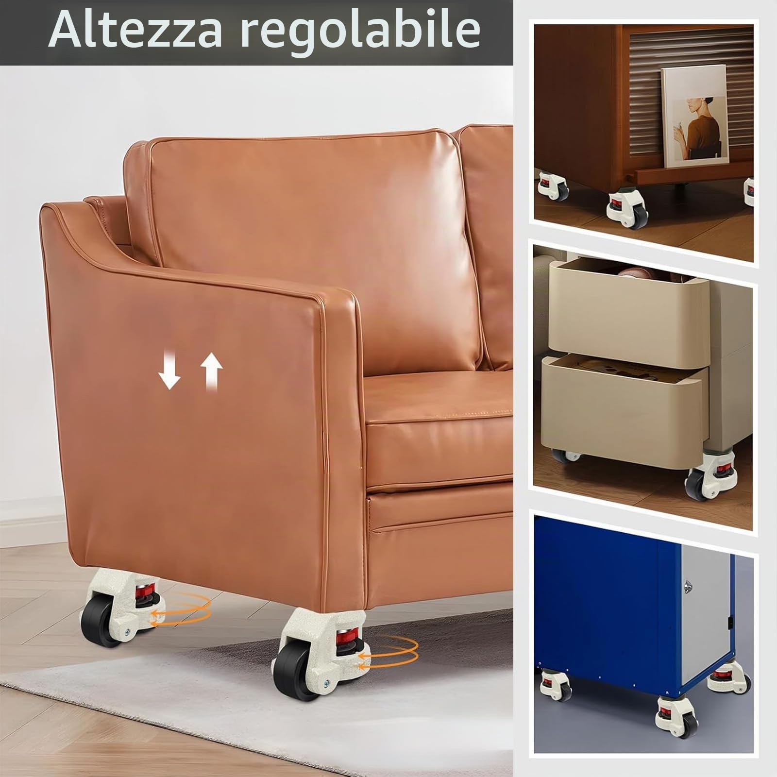 Set di 4 Ruote per Mobili Carichi Pesanti, Ruote per Spostare Mobili Portata Totale 2000kg Rotelle da Trasporto M12 x 30mm Rotelle Girevoli a 360° per Banchi da Lavoro Mobili (2000KG)