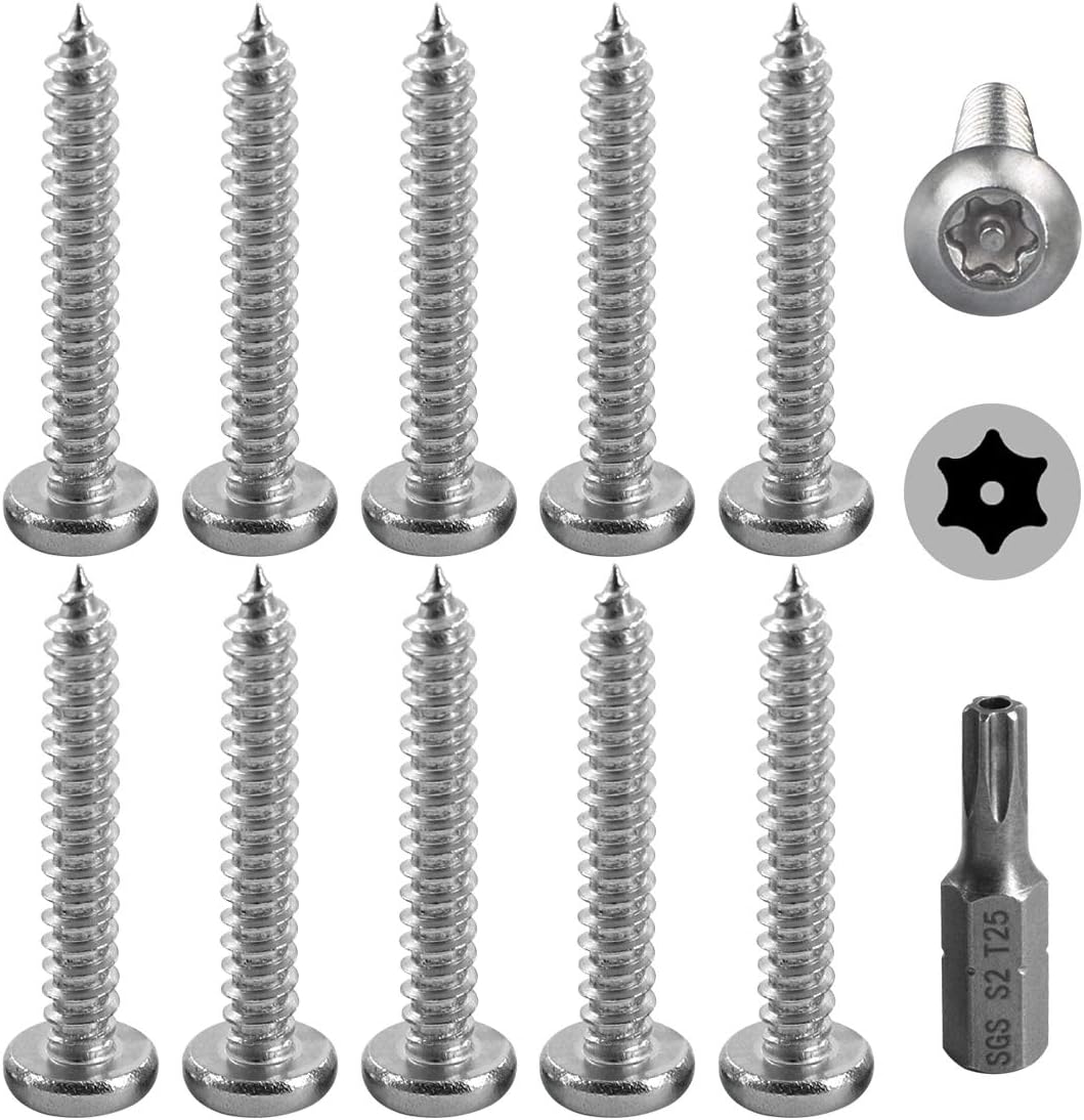 50 Pcs #10 x 1-1/4” Stainless Steel Button Head Torx Sheet Metal Screws Self-Tapping Security Silver Screws Anti-Theft Tamper Proof with Bit T25
