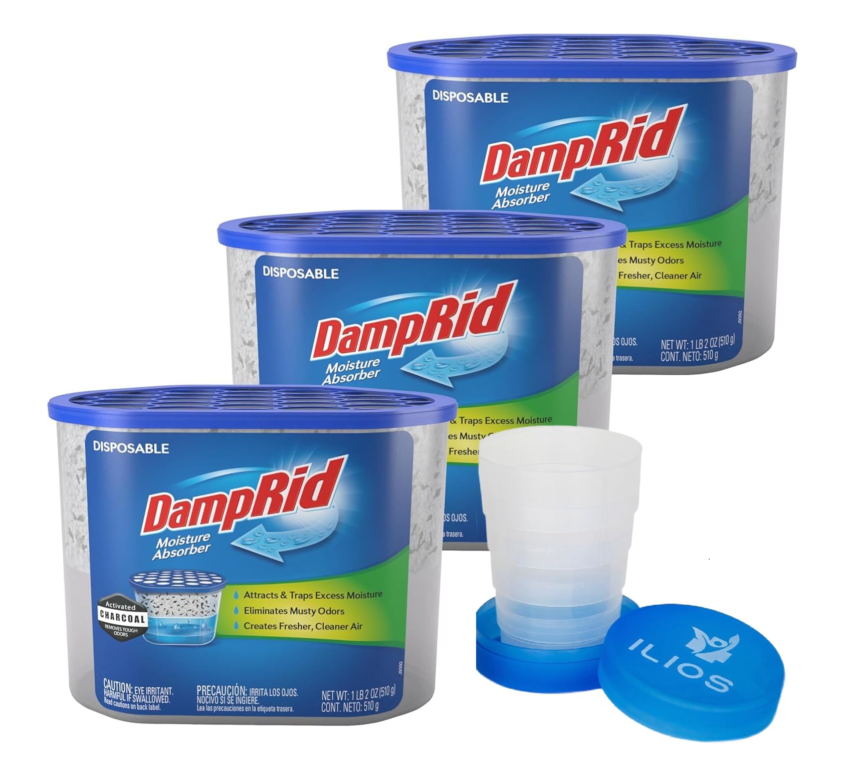 Absorbeur d'humidité au charbon Damp Rid, lot de 3 bacs jetables 300 ml ILIOS