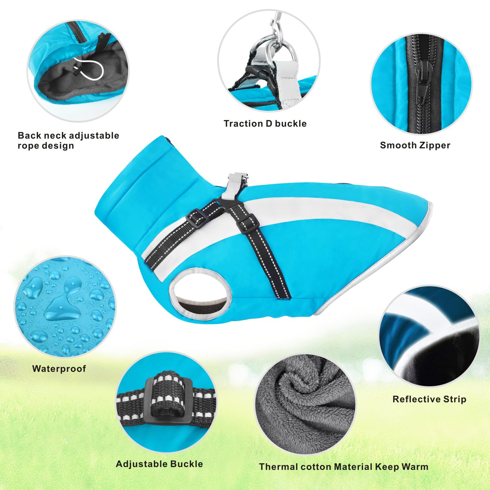 Abrigo Impermeable para Perros con Tirantes,Chaqueta Térmica de Invierno a Prueba de Viento Ropa para Mascotas Abrigos Perro para Pequeños Medianos Grande Perros (Azul, 4XL)