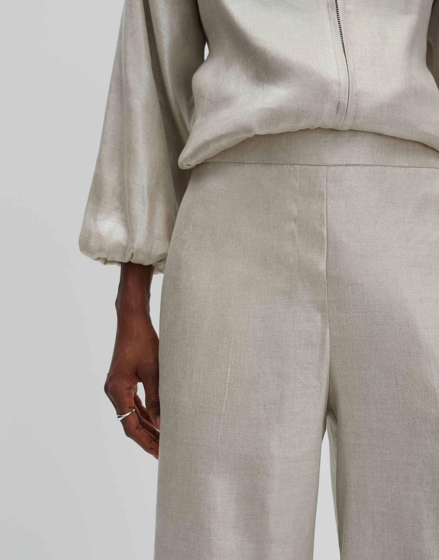 someday Damen Culotte | Catsby Cropped Wide Schimmernde Culotte aus gecoatetem Leinen Mix