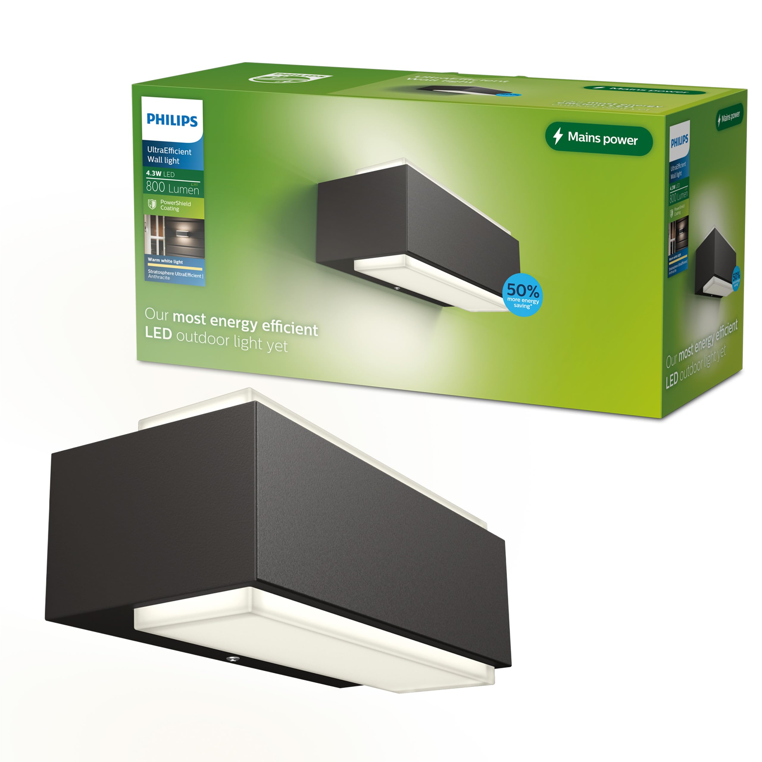Philips Warm White Lighting Stratosphere Ultraefficient Outdoor Wall Light, 3.8W 2700K Light, Antracite, Ip44 Weatherproof