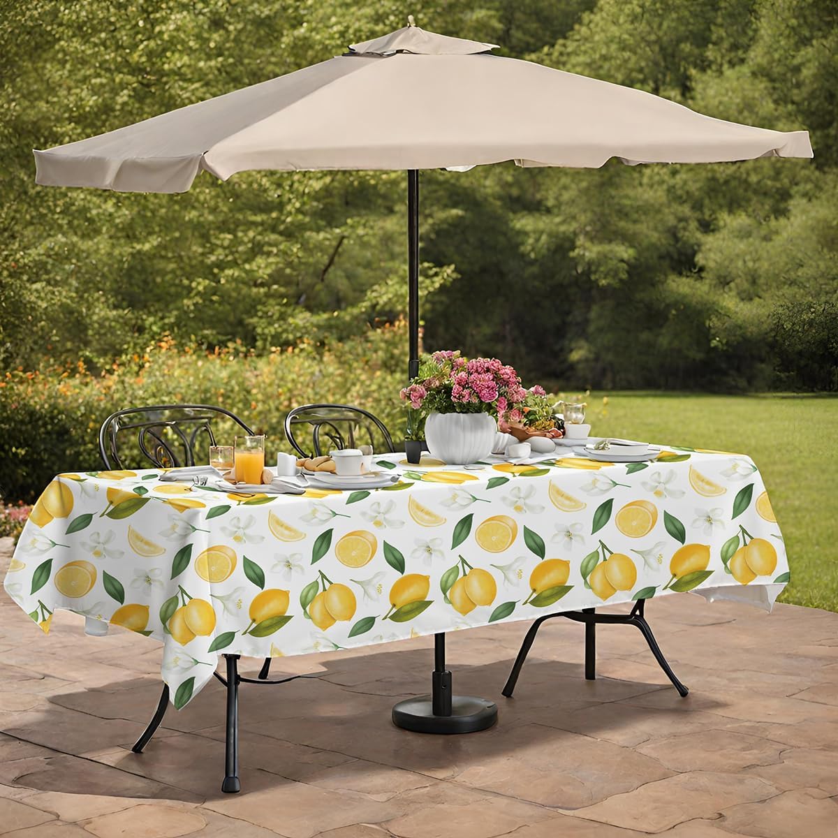 SASTYBALE Outdoor Tablecloth with Umbrella Hole and Zipper, Summer Lemon Table Cloth Wrinkle Resistant, Spill-Proof & Oil-Proof Table Cover for Summer Party Picnic Dinner (Rectangle, 60" x 120")