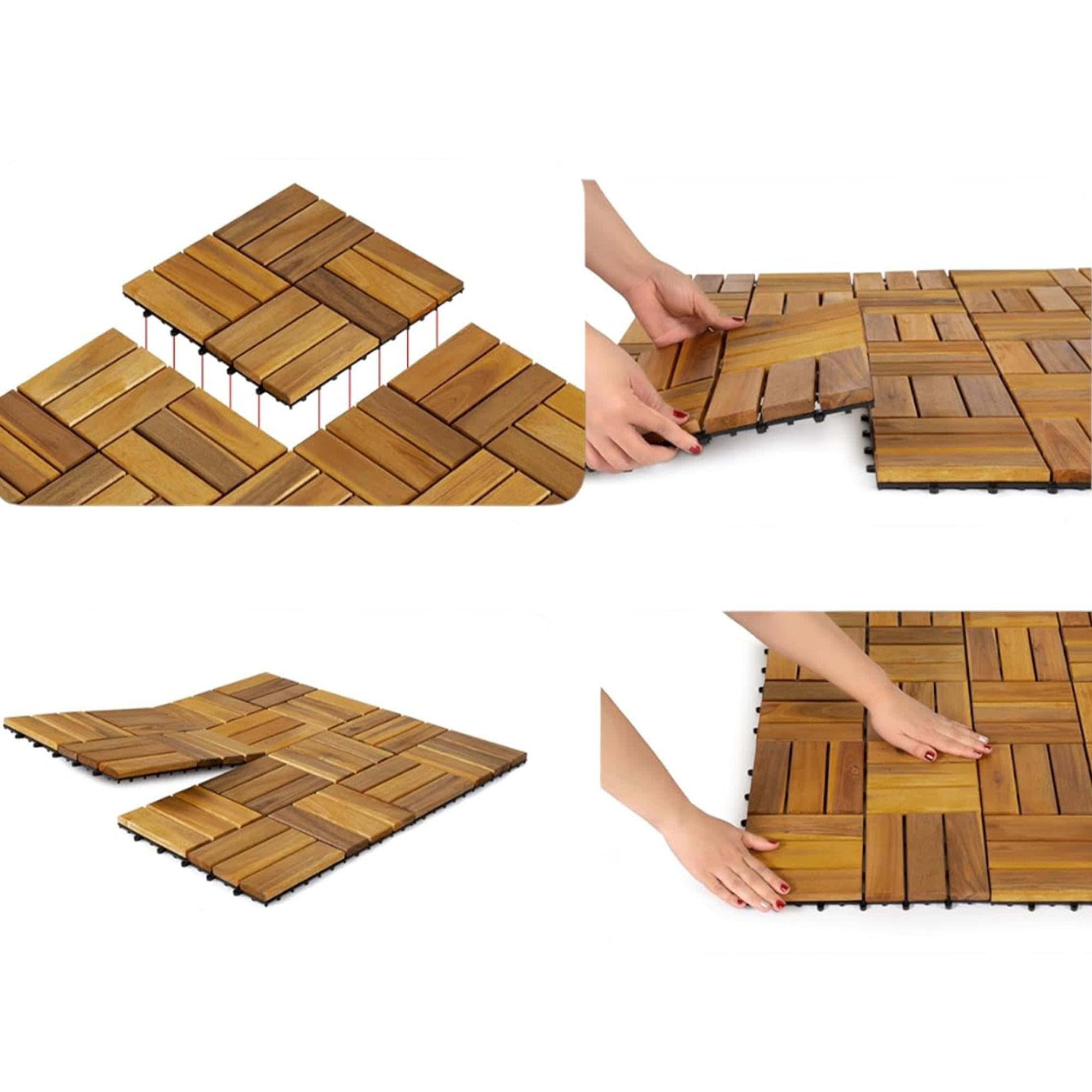 9 Baldosas de 30x30x0,1cm en madera de acacia de aspecto de teca