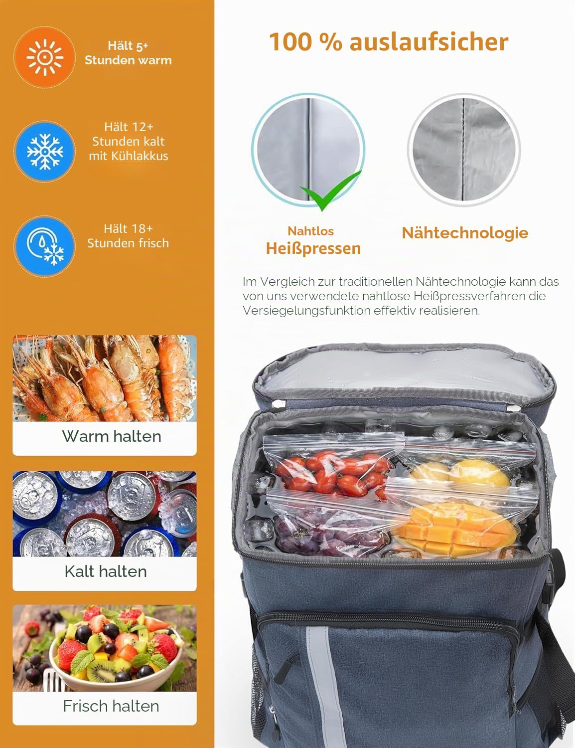 besrey Thermo-Rucksack, 30 l, Thermo-Rucksack, isoliert, hält Lebensmittel warm oder kalt, für Camping, Picknick, Grillen, Veranstaltungen (blau)