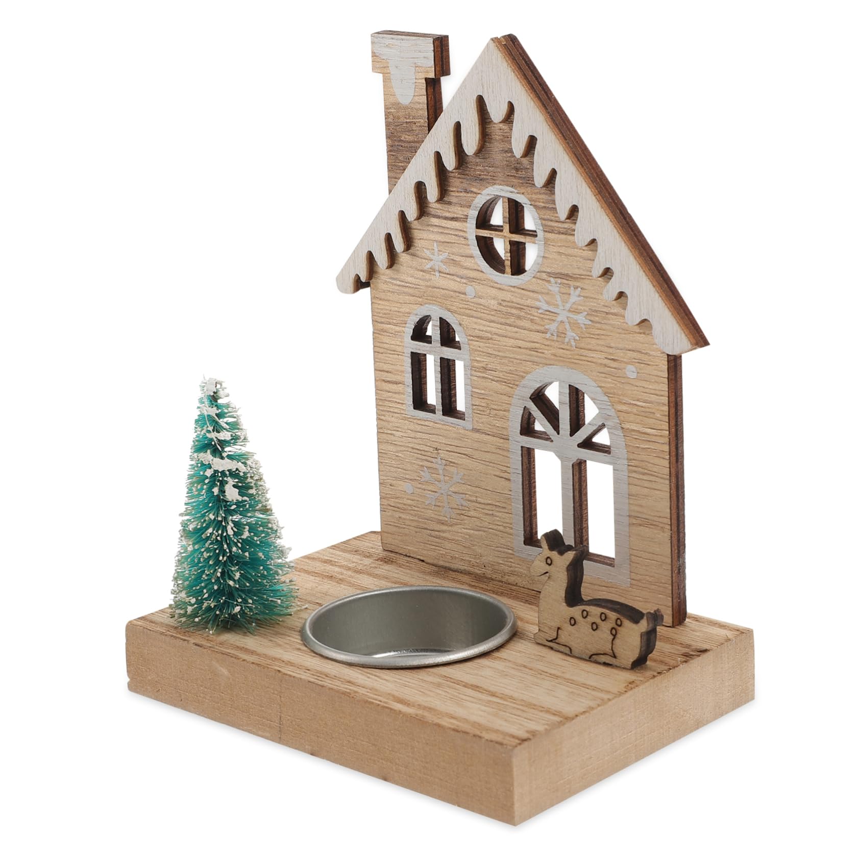 PRETYZOOM Wooden Christmas Tea Light Holder Deer Candlestick Ornaments for Christmas Party Decorations