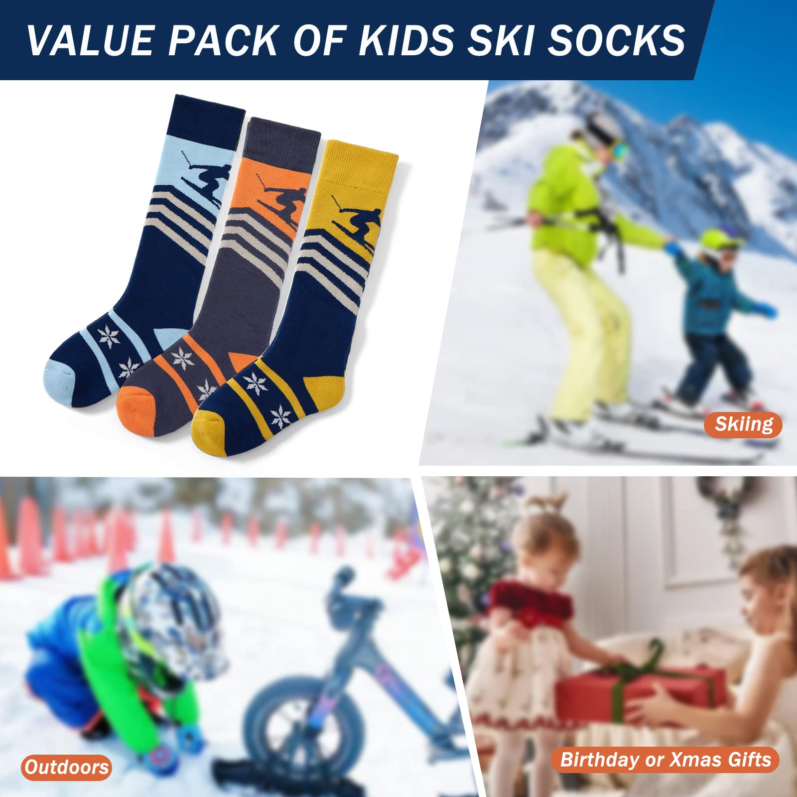 Boys Ski Socks Kids Winter Warm Socks Boys Long Socks Cozy Thermal Socks for Boys Multipack 3 Pairs