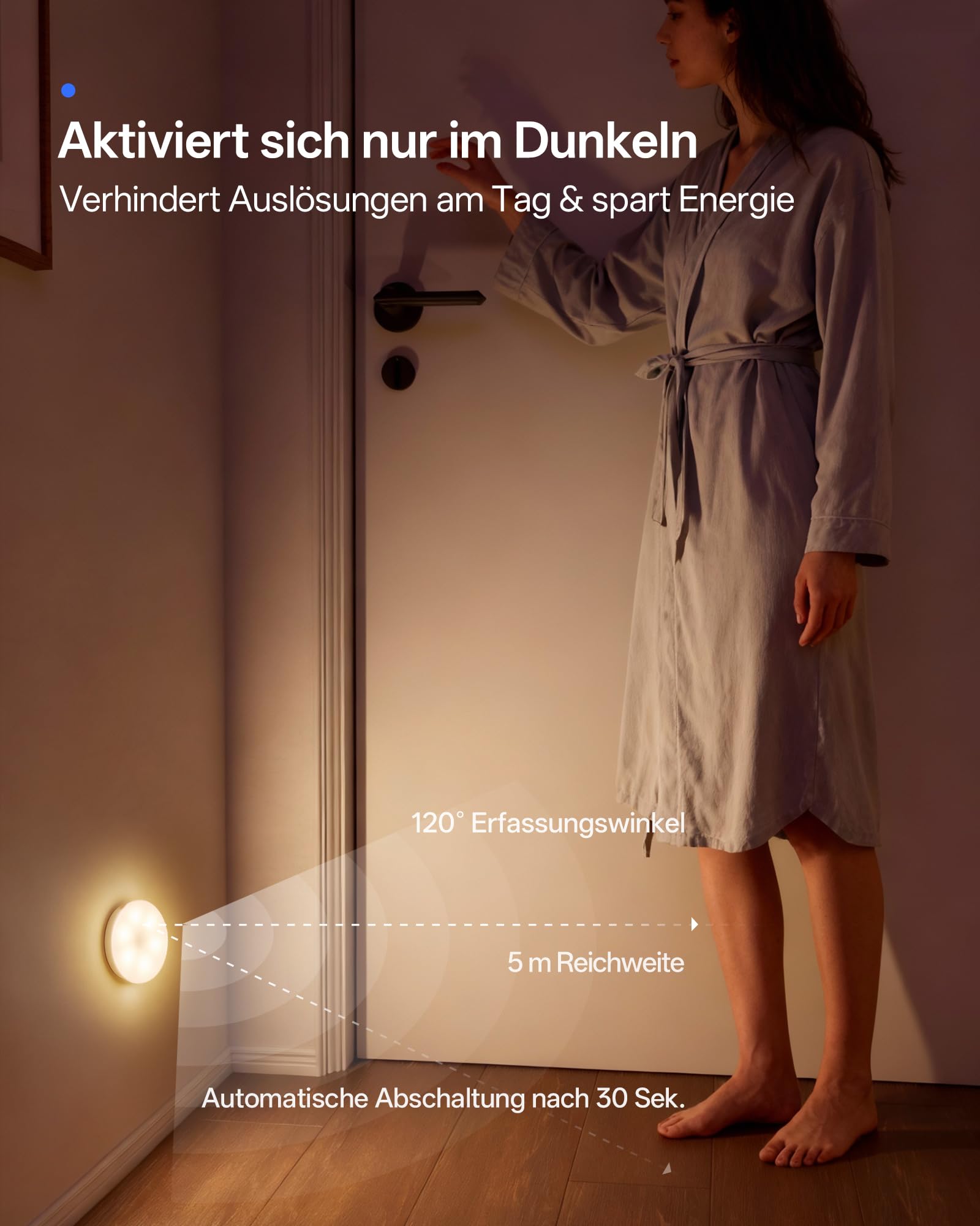 Homelist Nachtlicht mit Bewegungsmelder, 6 Stück Akku Bewegungsmelder Licht, treppenbeleuchtung innen, 3 Modi Auto/ON/OFF, LED Nachtlicht Kinder, für Treppe, Schlafzimmer, Küche, Flur, Badezimmer
