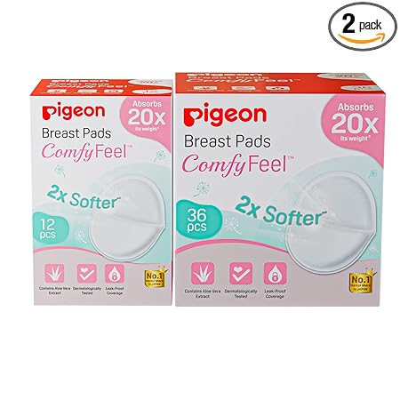 Pigeon Disposable Breast Pads,Comfy Feel,2X Softer,Gentle on Skin,Stay Dry All Day,Aloe Vera Extract,Dermatologically Test,Leak Proof Coverage, White,48 pcs,