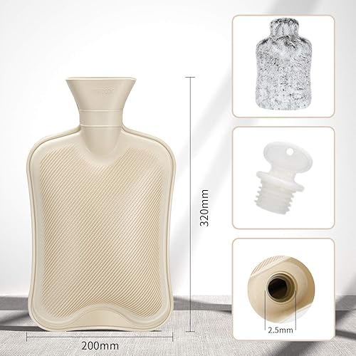 Miniatura 2 de Botella de agua caliente con tapa, bolsa de agua caliente de goma de 2 L para aliviar el dolor, calambres menstruales, manos y pies, compresión