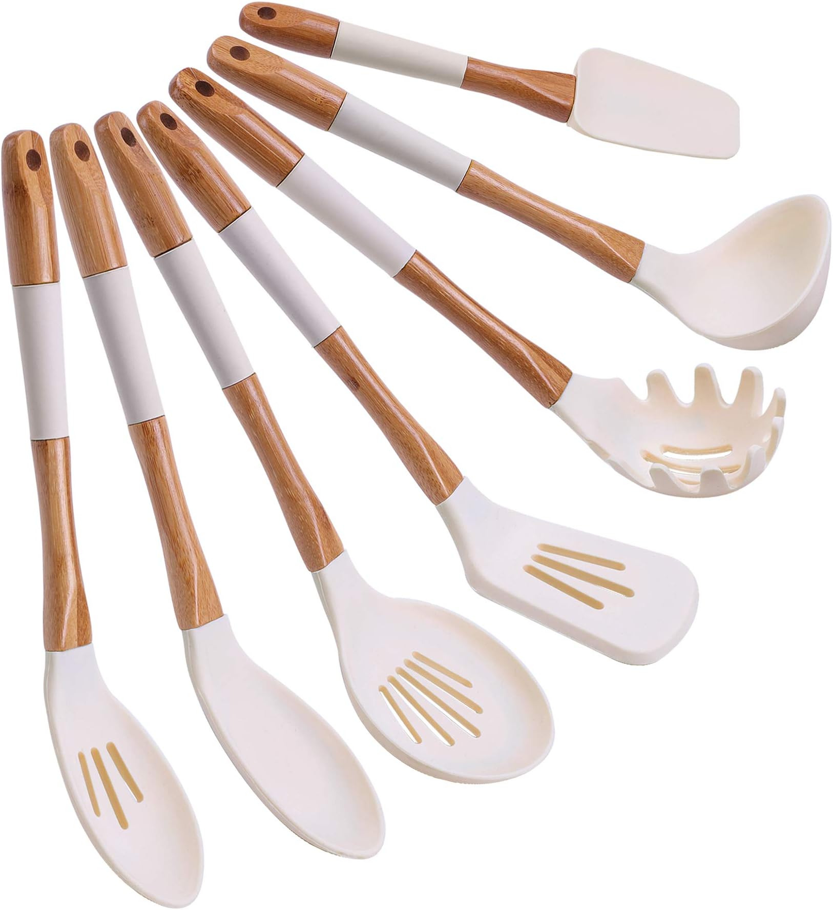 HOROYA Ivory-White Silicone Cooking Utensils - 7 Kitchen Utensils Set for Nonstick Pan Heat Resistant Cooking Tools