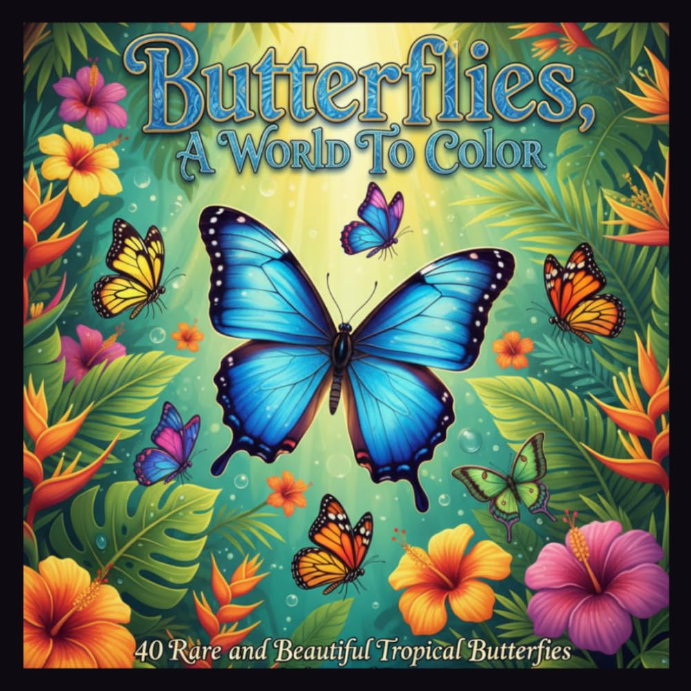 Butterflies, A World To Color: 40 Rare and Beautiful Tropical Butterflies to Color and Discover