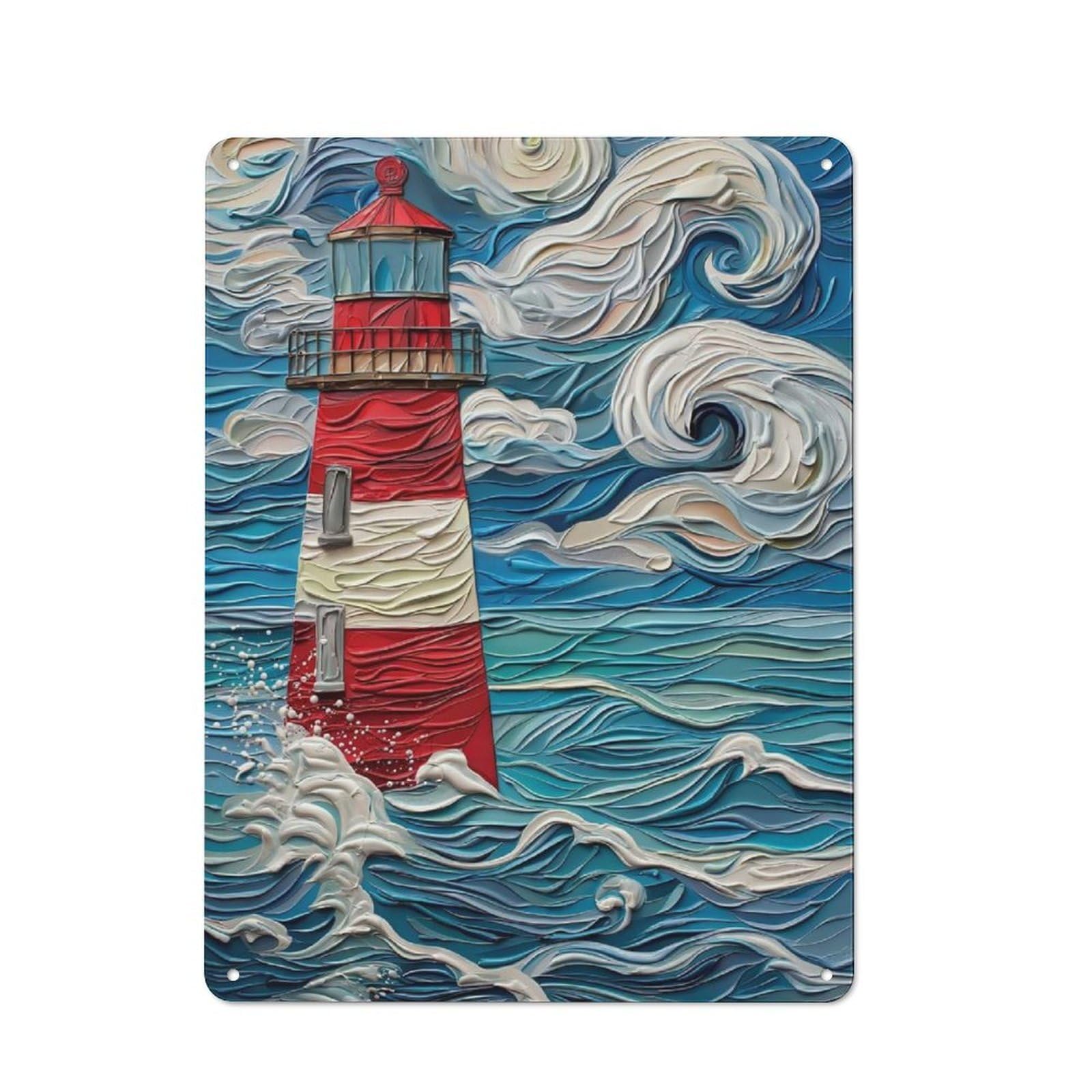 Metal Wall Sign 40x30cm Featuring Lighthouse in Stormy Sea for Pub Or Café, Housewarming Wall Decor for People Furnishing Pub And Café