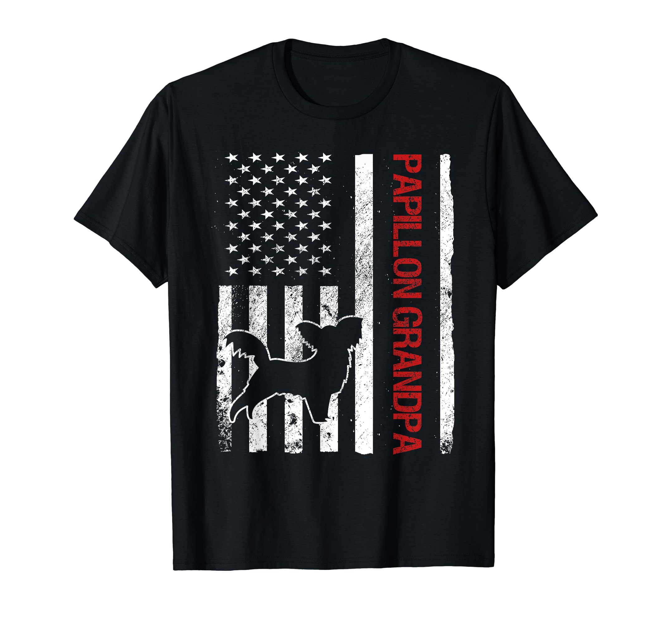 Papillon Dog Lover ApparelPapillon Grandpa USA Flag Funny Papillon Owner Dog Lover T-Shirt