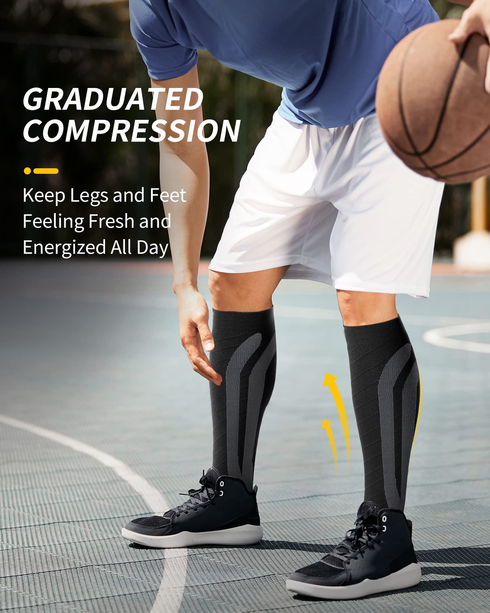 CAMBIVO Medias de Compresion Mujer y Hombre 3 Pares, Calcetines Compresion, Medias Compresivas para Running, Deporte, Ciclismo, Futbol, Volar, Trotar, Viajar