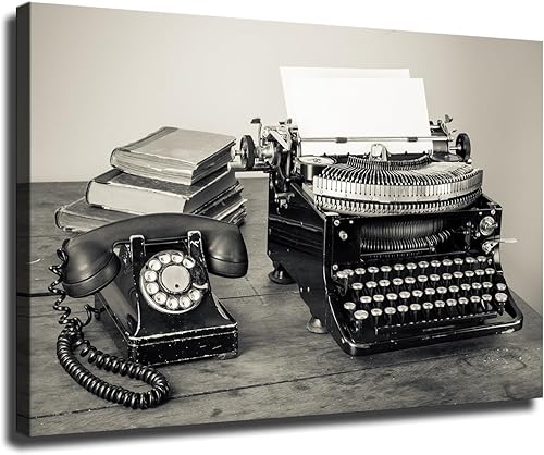 Generic Póster retro vintage para teléfono y máquina de escribir en blanco y negro, impresión en lienzo con foto HD, arte de pared para el hogar,