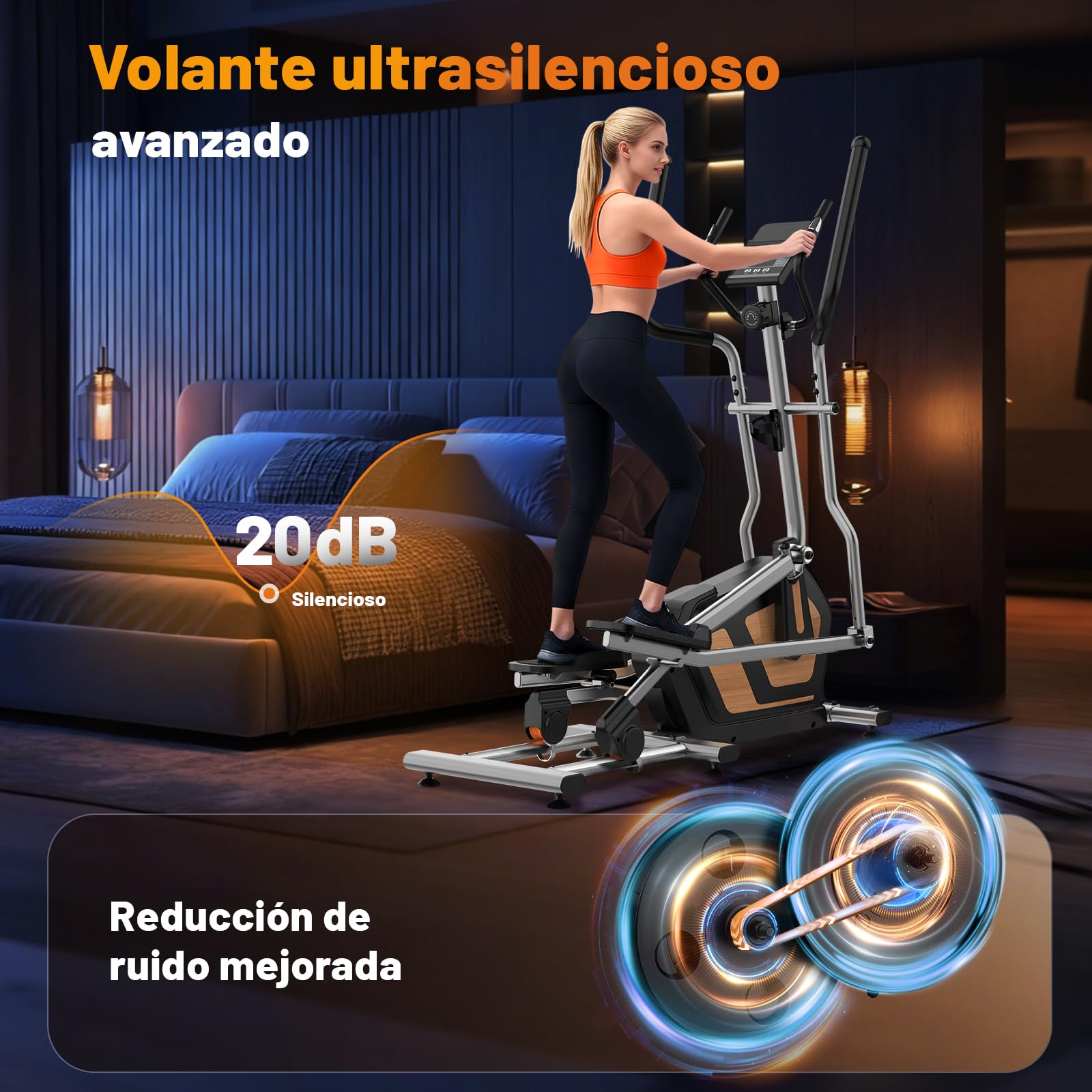 Elíptica para Casa, Ultra Silenciosa Bicicleta Eliptica con Resistencia Magnética de 16 Niveles, Volante 10kg, Zancada de 45 cm, Monitor LCD y Bluetooth, Sensor de Pulso, Soporta hasta 150kg
