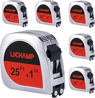 LICHAMP Tape Measure 25 ft with Magnetic, 6 Pack Bulk Easy Read Chrome Measuring Tape Retractable with Fractions 1/8, Measurement Tape 25-Foot by 1-Inch, Square