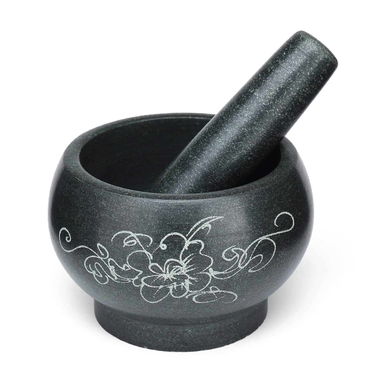 Knoblauchpresse Edelstahl 5,5-Zoll-Mörser- und Stößel-Set aus Granit for Polieren von glattem Steinmörser und Stößel for die Küche, große Mahlschüssel for Kräuter und Gewürze, schwarz Knoblauchzerklei