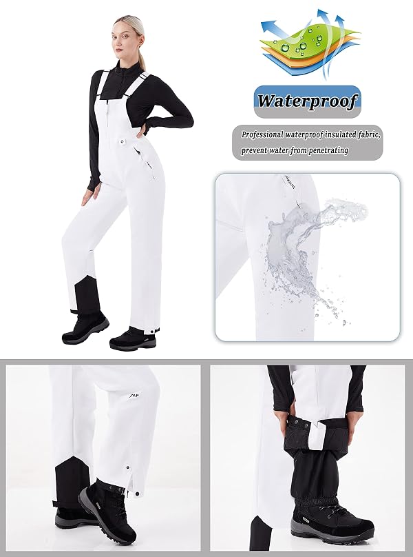 WULFUL Womens Insulated Snow Bibs Waterproof Winter Ski Pants Snowboarding Overalls White by WULFUL - Image 5