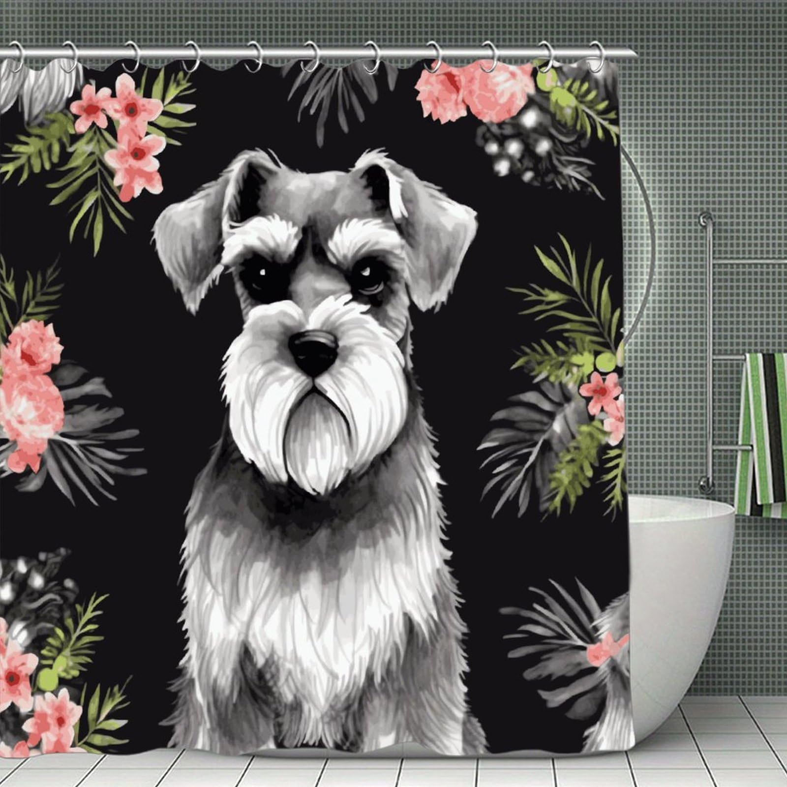 MUSM Schnauzer Shower Curtain with Hooks Durable Thick Waterproof Bathroom Shower Curtains Fashion Funny Magic Decor Bath Curtains for Bathtub Shower Partition 71"x71"