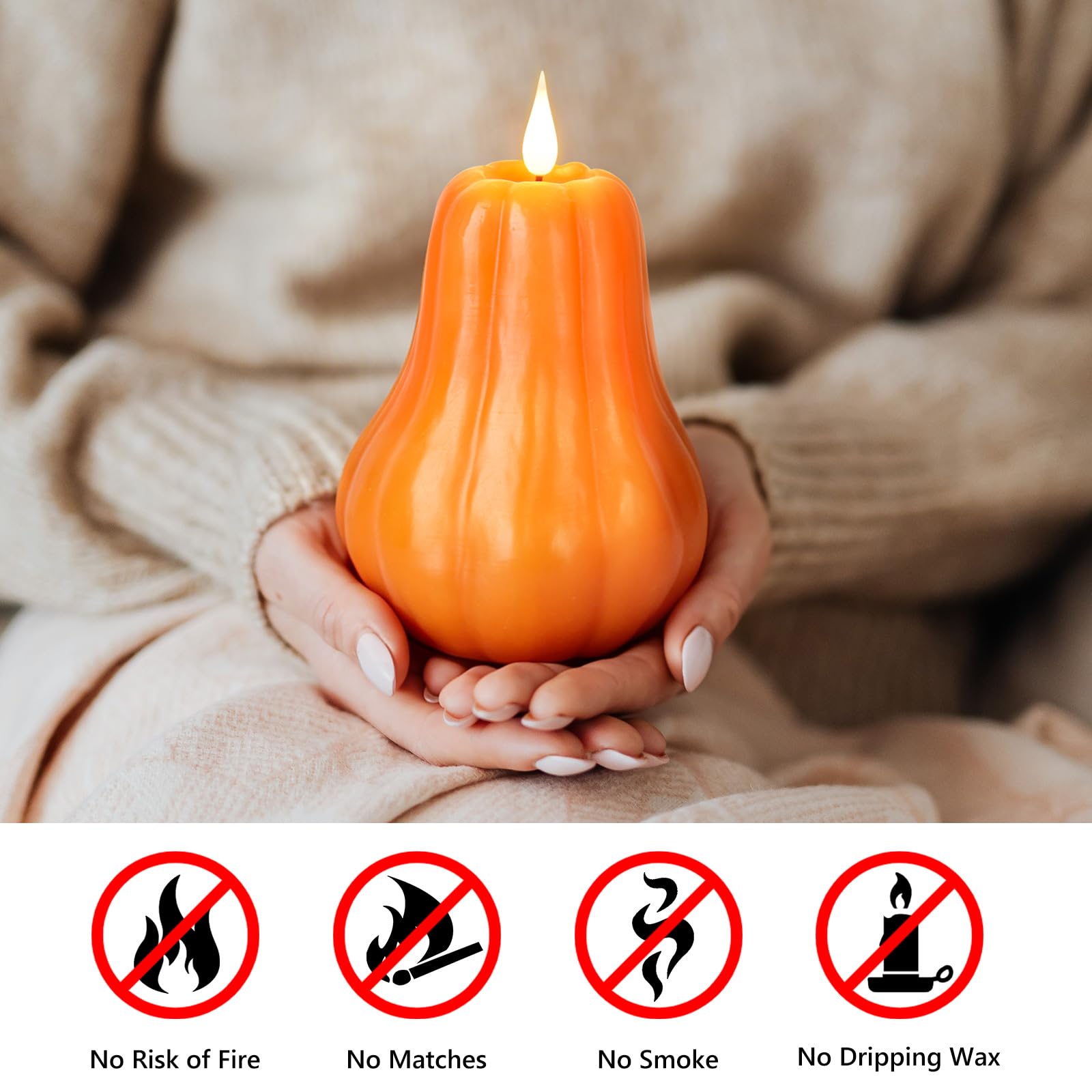 Confezione da 1 candela a forma di zucca senza fiamma, candela LED tremolante, candela a batteria, vera cera, decorazione per la casa, Halloween, Ringraziamento e autunno, candele senza