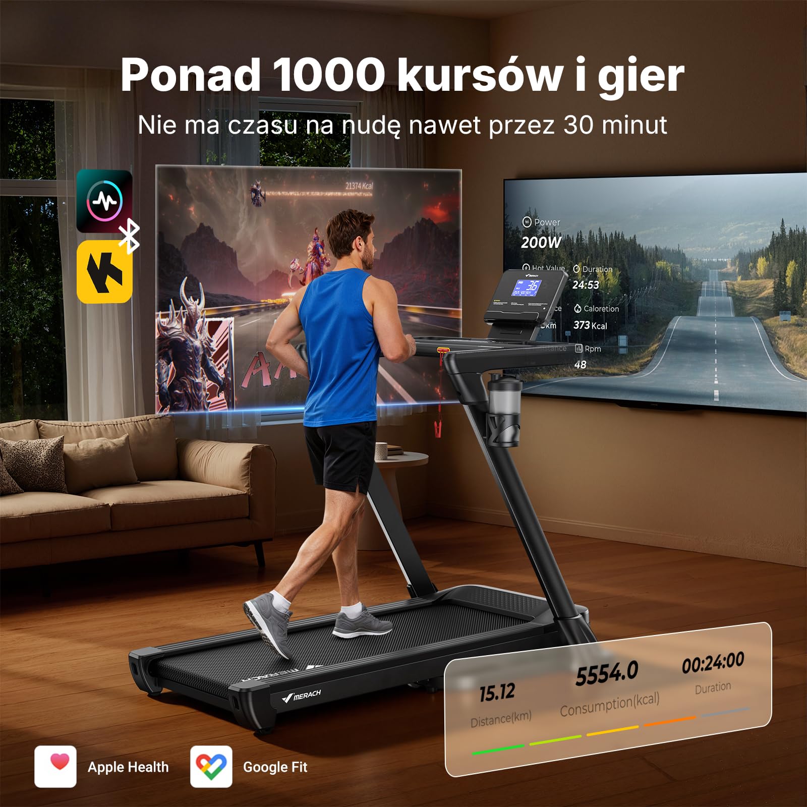 MERACH Bieżnia do domu z nachyleniem, automatyczne nachylenie 18%, 1-14 km/h, składana, 3,5 HP Walking Pad, Treadmill for Home Max 159 kg, 46 x 120 cm, aplikacja do biegania z 12 programami