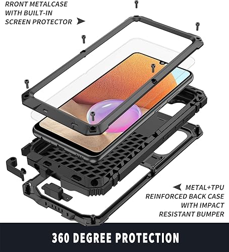 Miniatura 7 de Compatible con Samsung Galaxy A32 4G, aluminio metal, impermeable, a prueba de golpes, resistente cubierta protectora resistente, soporte integrado,