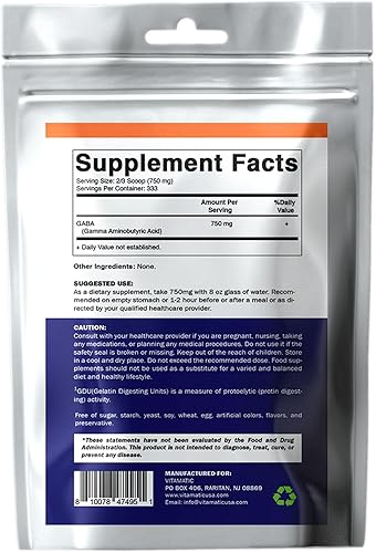 Miniatura 8 de Vitamatic Polvo de ácido gamma aminobutírico 750 mg por porción - 8.82 oz - también llamado GABA - 333 porciones