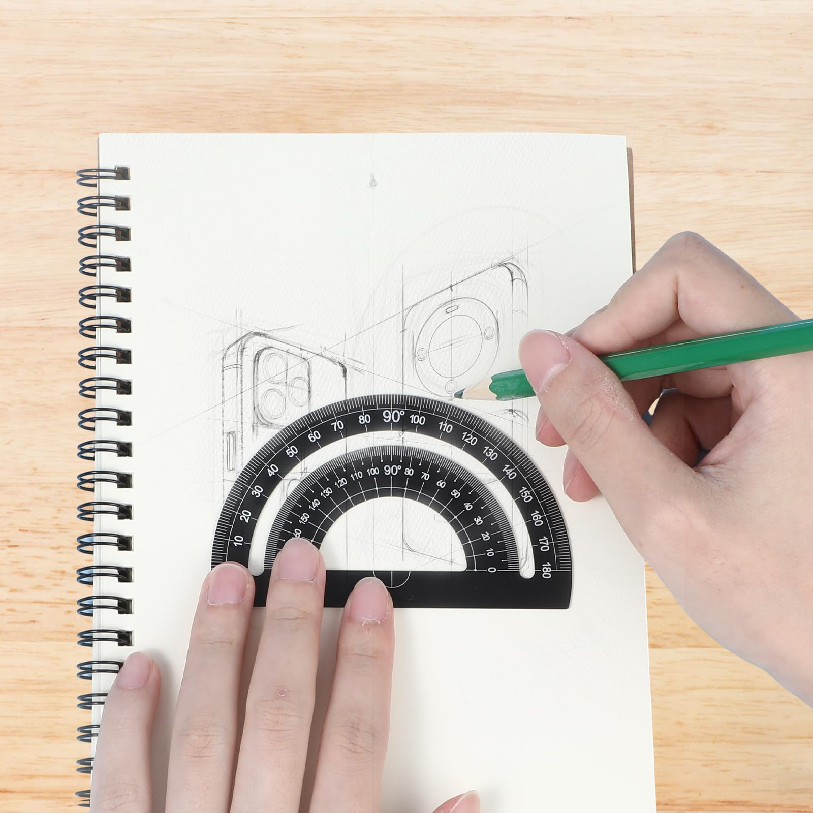 5 PCS Metal Geometry Set with Protractor and Triangle Rulers, 8 & 6 Inch Aluminum Alloy Math Drafting Ruler Straight Measuring Tool for School and Office, Metric and Imperial Black - Image 7