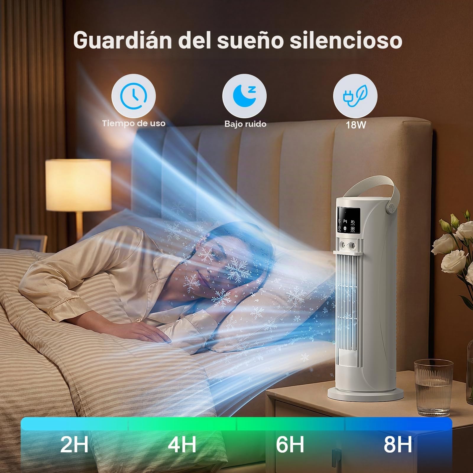 Aire Acondicionado Portátil – Mini Aire Acondicionado con Función de Refrigeración y Humidificación, 4 Niveles de Temporizador, Salida de Aire Oscilante de 120°, Oficina, Dormitorio（Blanco perla）